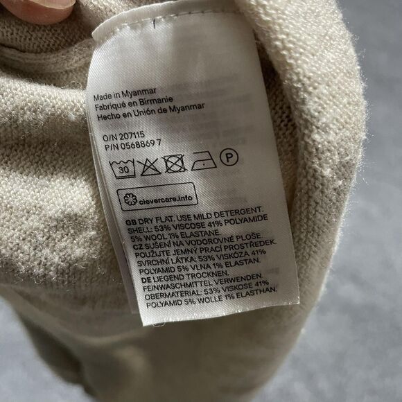 H&M Sweater Mens Medium Beige Mock Neck Pullover Lightweight Knit Wool Blend - Picture 8 of 8